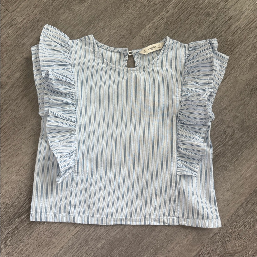 Zara Light Blue Striped Kids Blouse with Ruffles